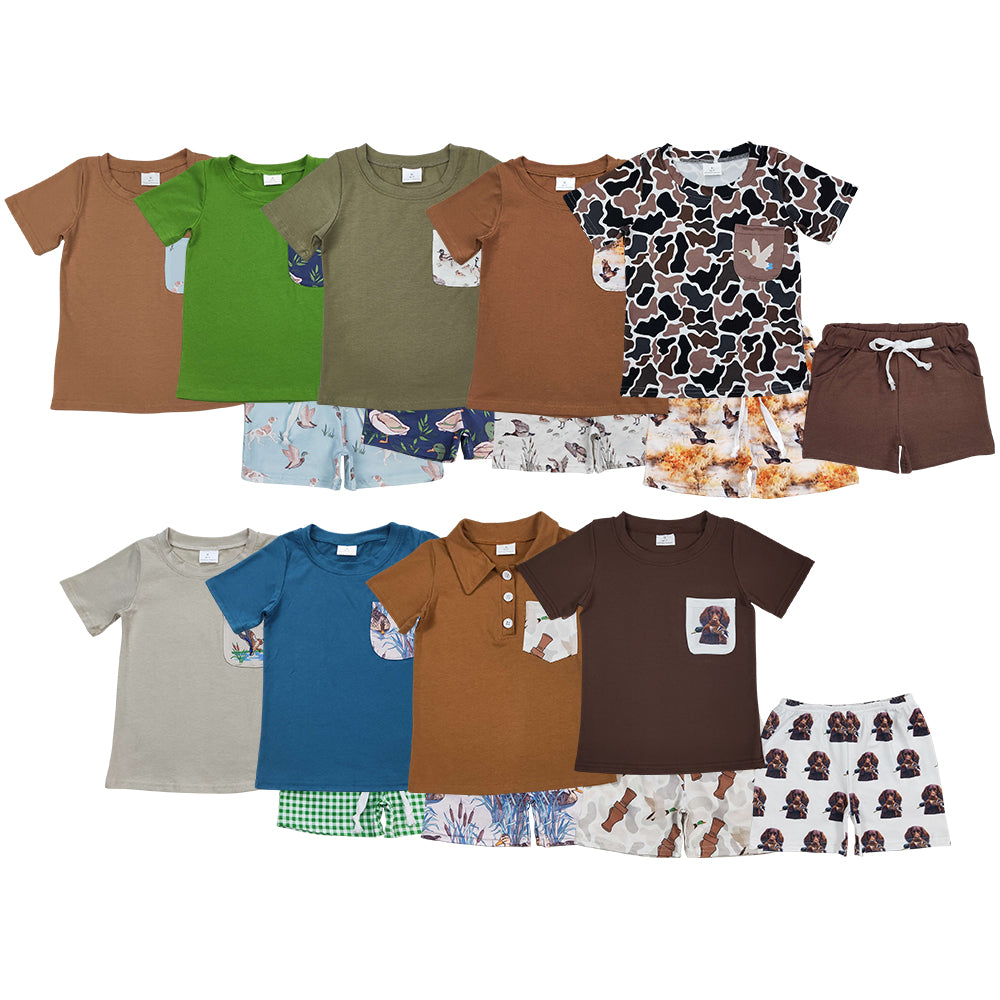 9 Colors Pocket Top Duck Shorts Boys Summer Clothes Set Brothers Wear