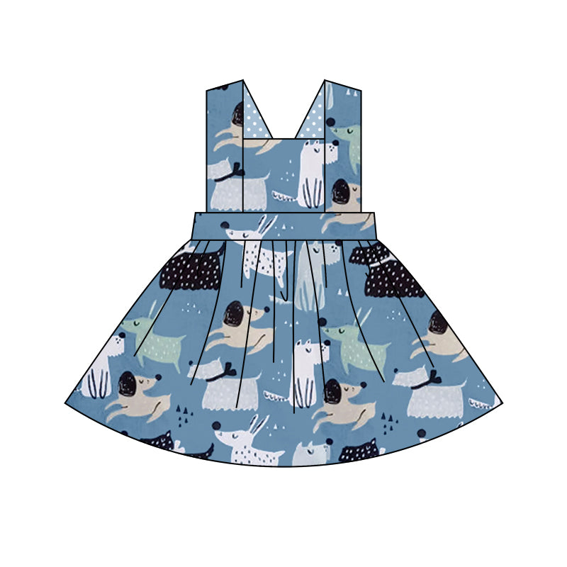 (Custom Design Preorder MOQ 5) Cute Dogs Print Girls Knee Length Summer Dress