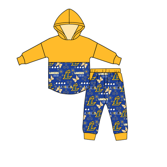 (Custom Design Preorder MOQ 5) Team's LANCERS Flowers Bows Hoodie Top Pants Girls Fall Clothes Set