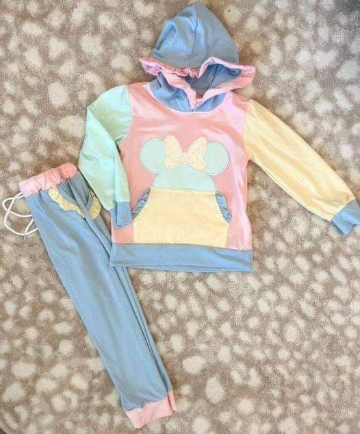 (Custom Design Preorder MOQ 5) Cartoon Mouse Hoodie Top Girls Clothes Set