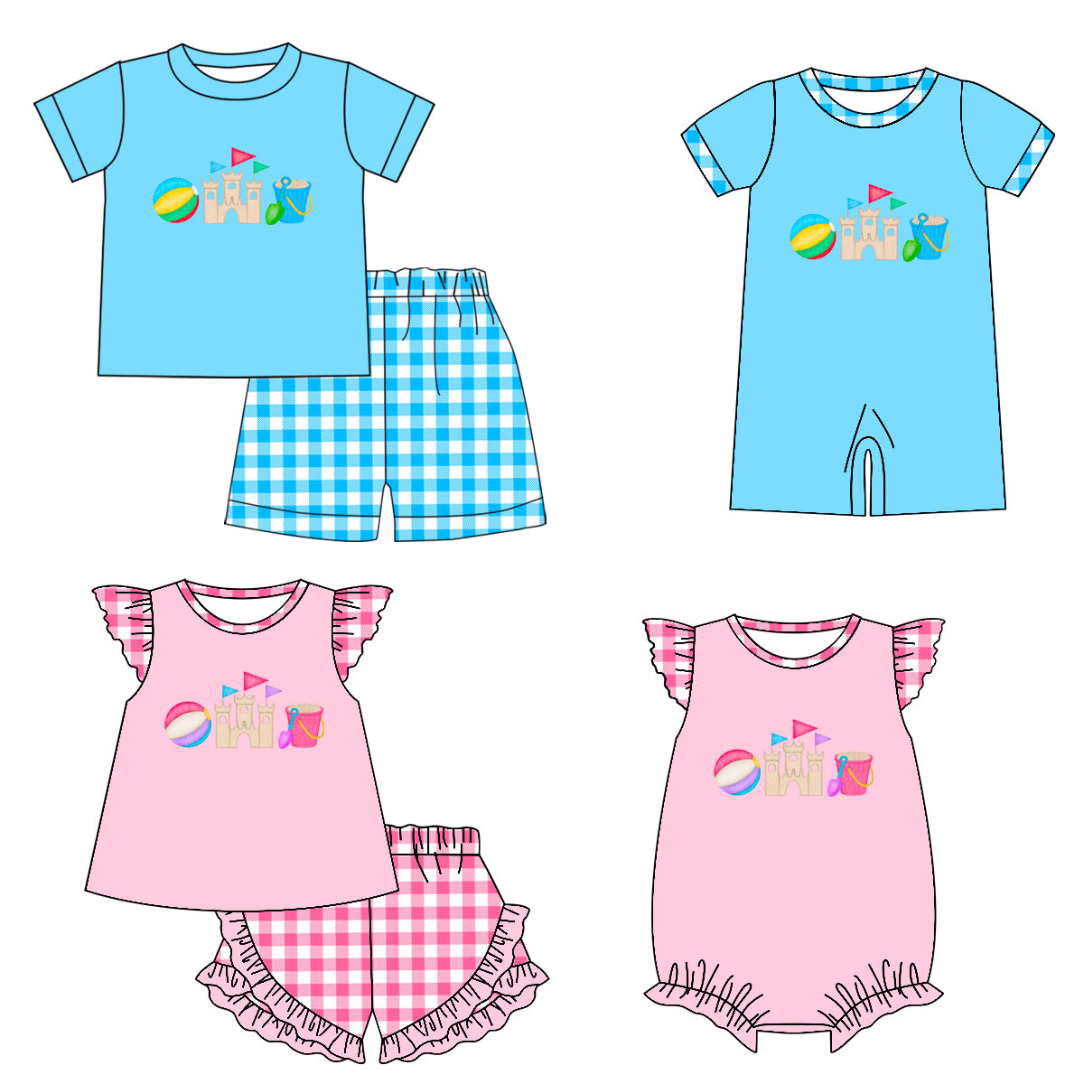 12.4 (Custom Design Preorder MOQ 5 Each Design) Beach Ball Print Kids Summer Matching Clothes Sibling Wear