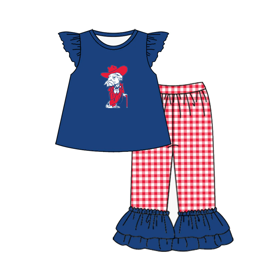 (Custom Design Preorder MOQ 5) Team's Ole Miss Top Plaid Pants Girls Clothes Set