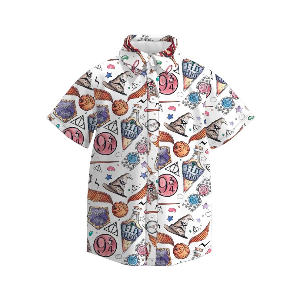 (Custom Design Preorder MOQ 5) Cartoon Magic Print Boys Summer Tee Shirts Top