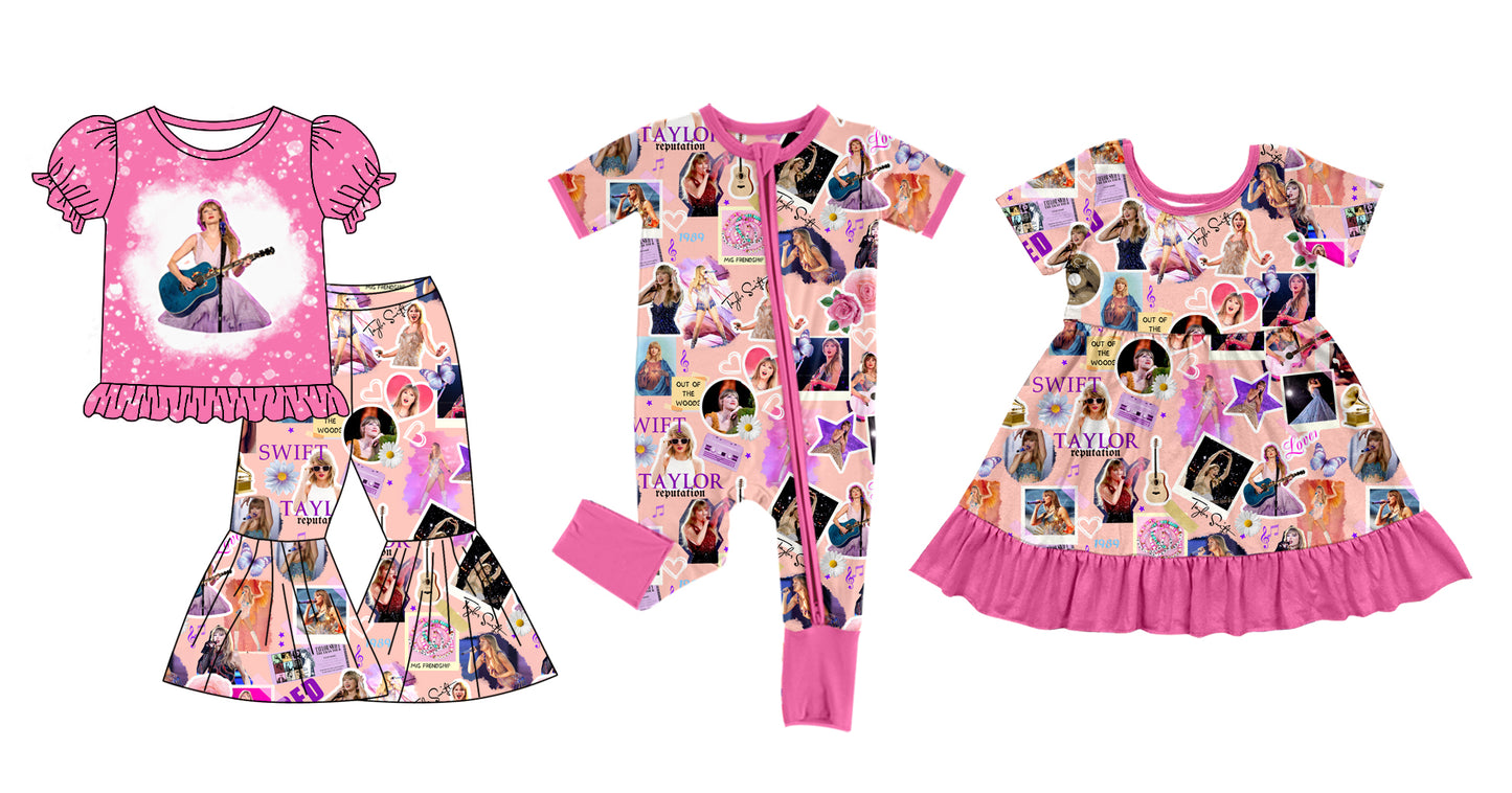 12.12(Custom Design Preorder MOQ 5 Each Design) Singer Swiftie Pink Print Girls Matching Clothes Sisters Wear