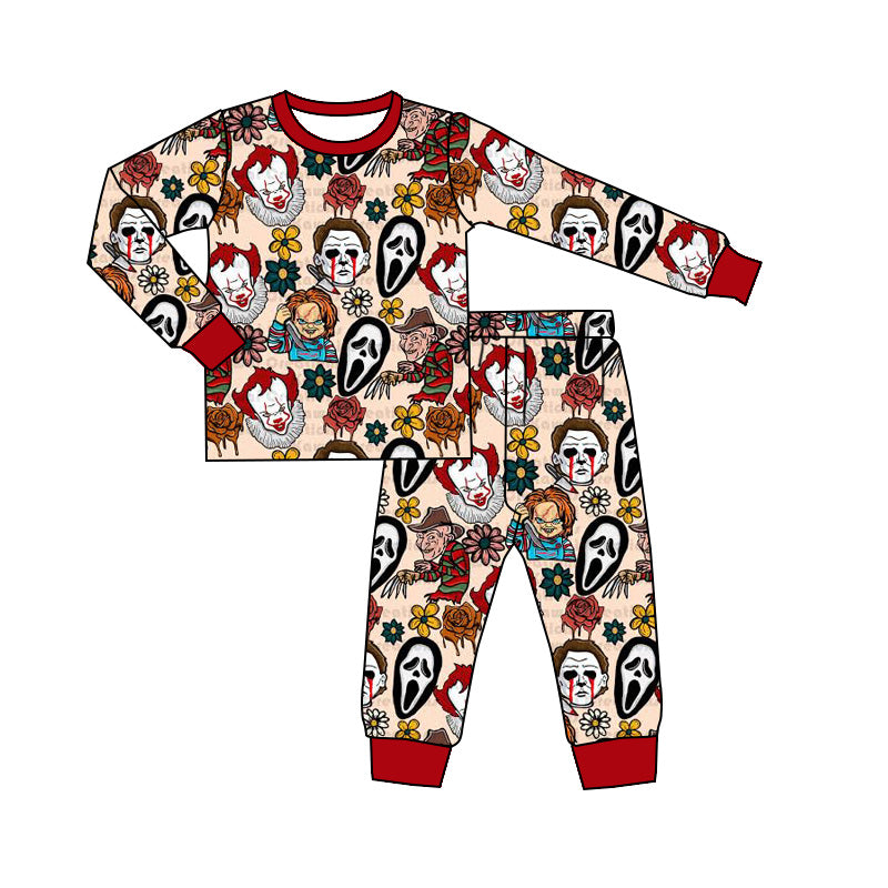 (Custom Design Preorder MOQ 20) Movie Character Flowers Print Girls Halloween Bamboo Pajamas Clothes Set