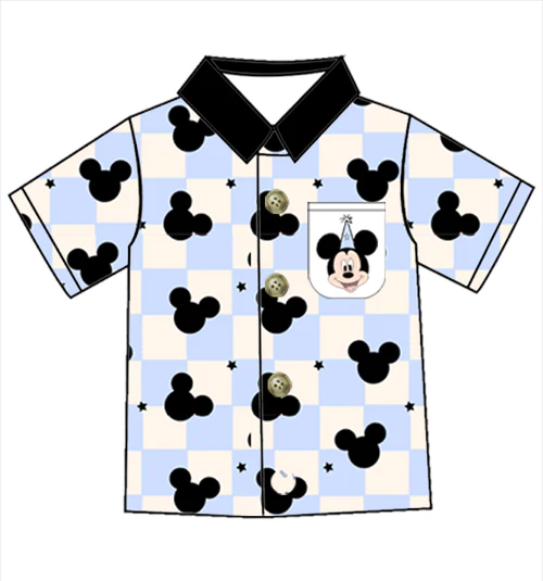 (Custom Design Preorder MOQ 5) Cartoon Mouse Print Boys Birthday Polo Tee Shirts Top