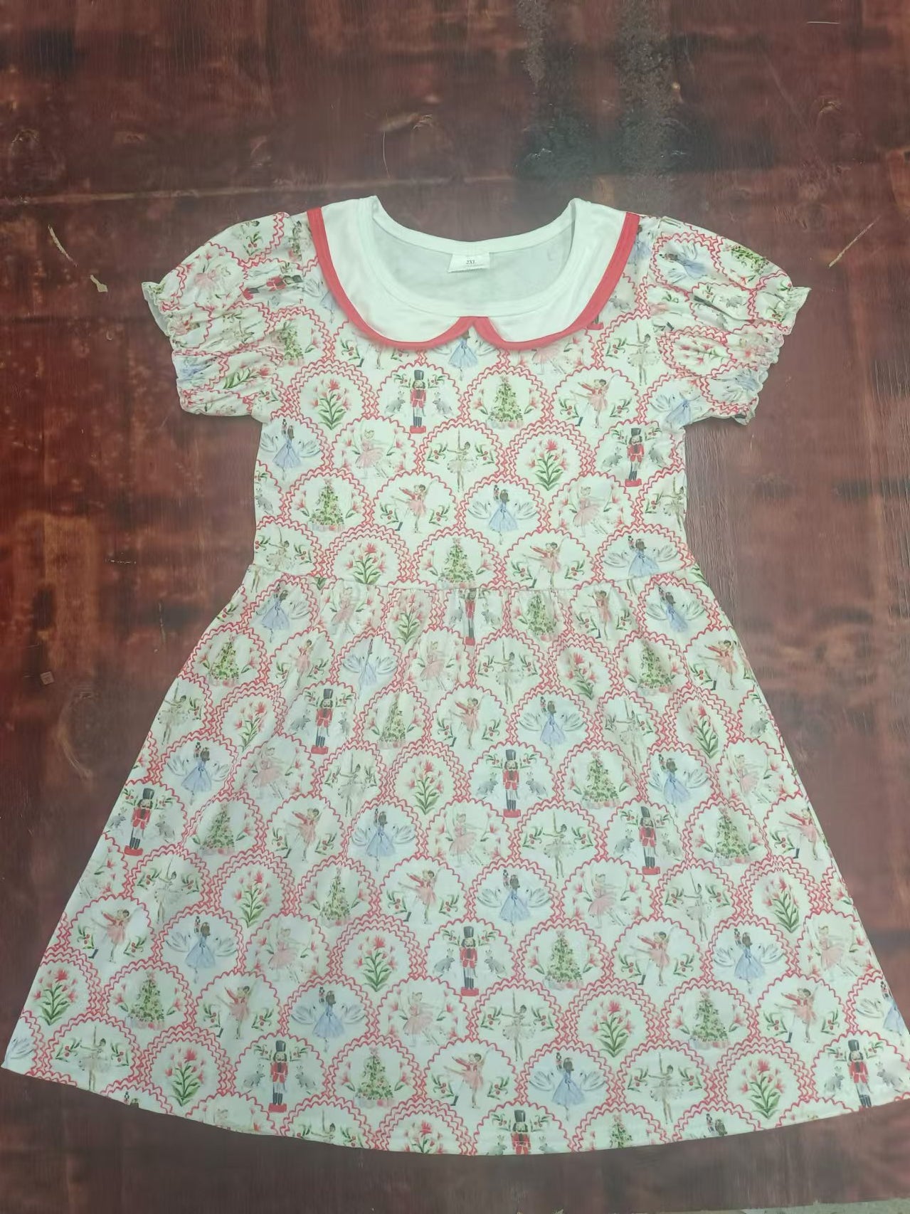 (Custom Design Preorder MOQ 5) Nutcracker Flowers Print Girls Christmas Knee Length Dress