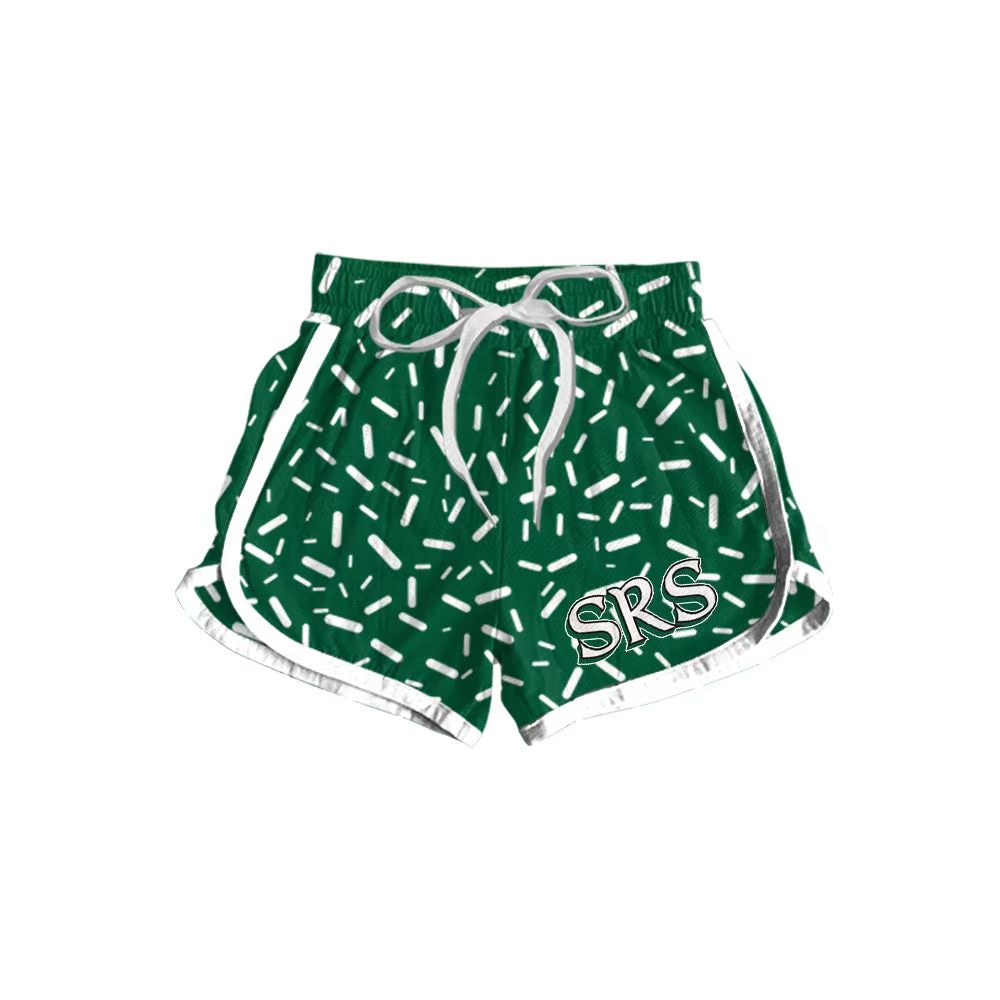 (Custom Design Preorder MOQ 5 Each Item) Team's SRS Green Sprinkles Print Summer Bottom Sports Shorts Mom and Me Matching Clothes