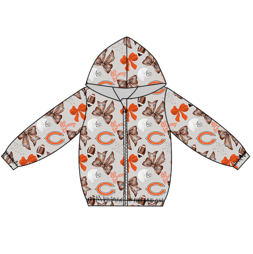 (Custom Design Preorder MOQ 5 Each Item)Team's BEARS Football Bows Print Girls Matching Clothes