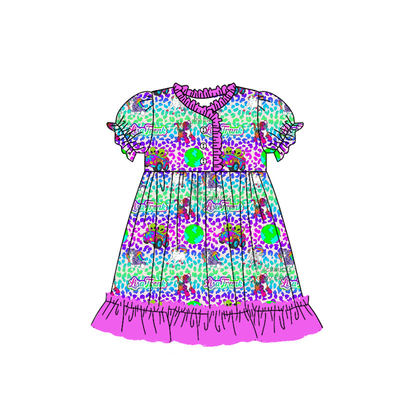 12.12(Custom Design Preorder MOQ 5) Colorful Leopard Lisa Print Girls Summer Pajamas Knee Length Dress