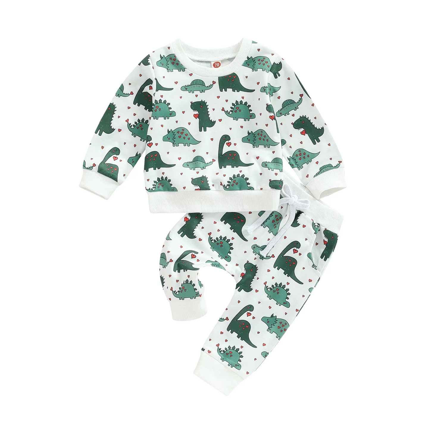 (Custom Design Preorder MOQ 5) Dino Heart Print Boys Pajamas Valentine's Clothes Set