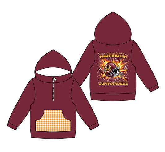 (Custom Design Preorder MOQ 5) Team's Washington Commanders Print Pocket Kidss Long Sleeve Zipper Hoodie Top
