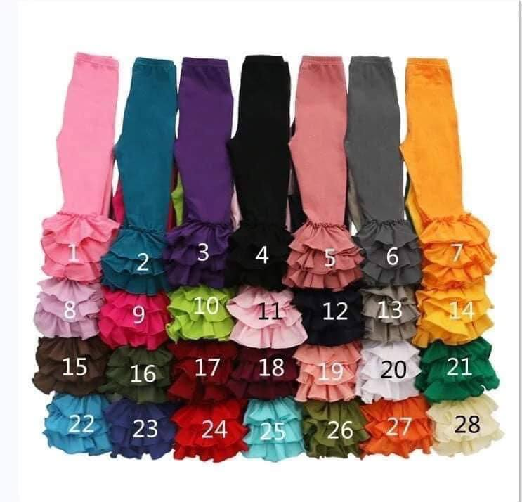 (Custom Design Preorder MOQ 5 Each Color) #1-6 Colors Cotton Girls Bottom Ruffle Pants