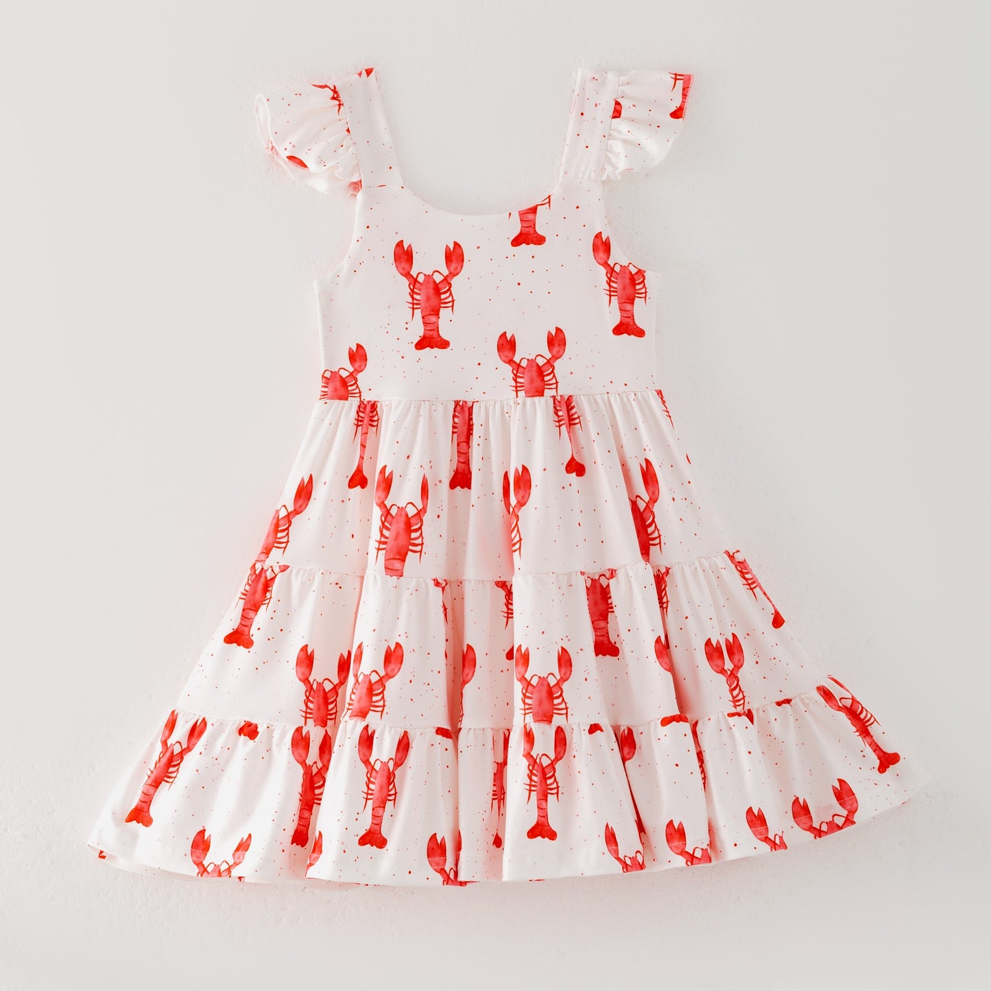 (Custom Design Preorder MOQ 5 ) Crayfish Print Girls Summer Knee Length Dress