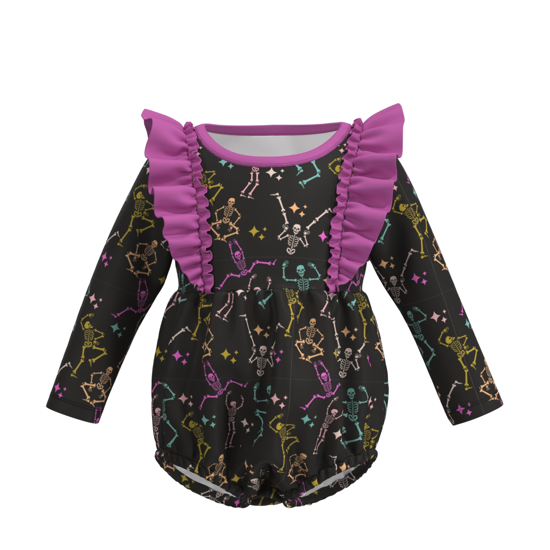 (Custom Design Preorder MOQ 5) Skull Print Baby Girls Halloween Romper