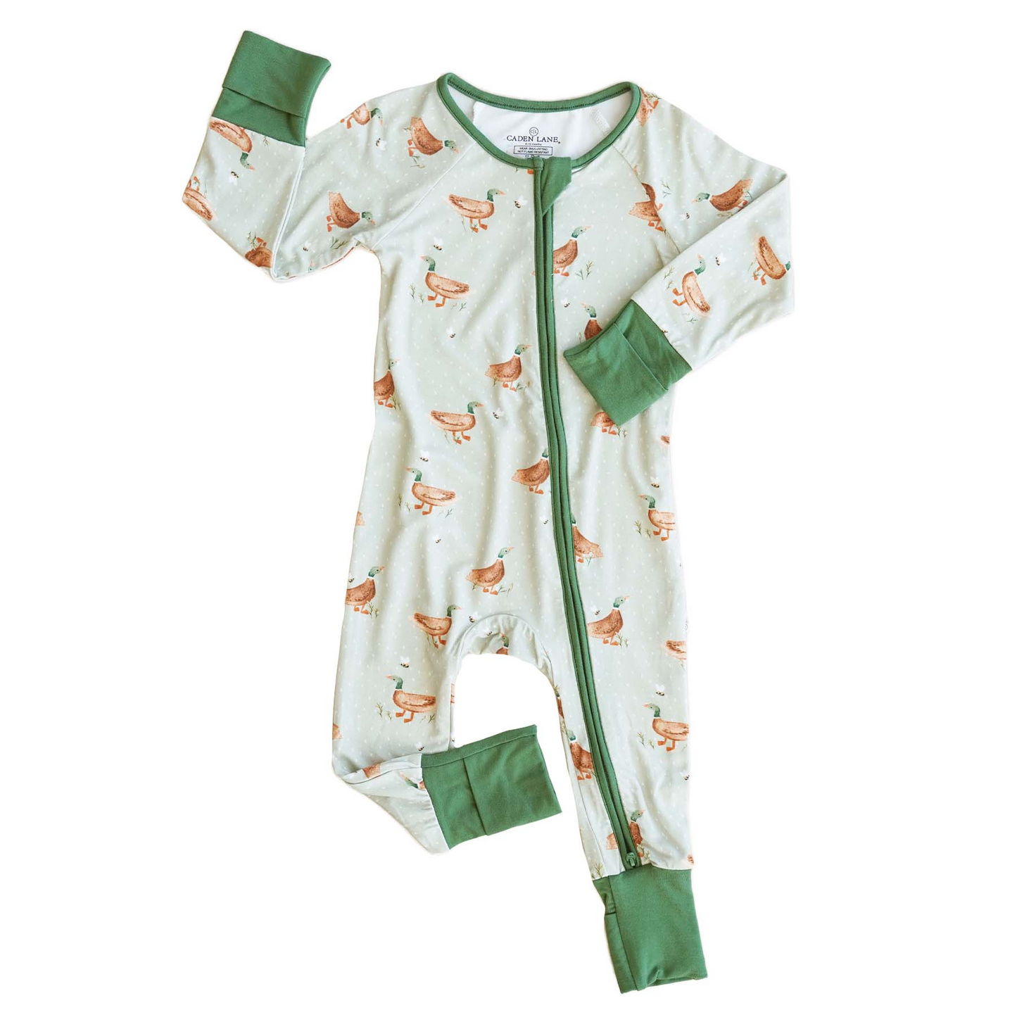 (Custom Design Preorder MOQ 20) Duck Print Baby Bamboo Fall Sleeper Zipper Romper