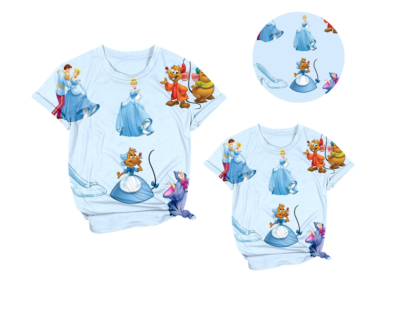 3.10(Custom Design Preorder MOQ 5 Each Design) Cartoon Princess Blue Print Short Sleeve Tee Shirts Top Mom and Me Matching Clothes