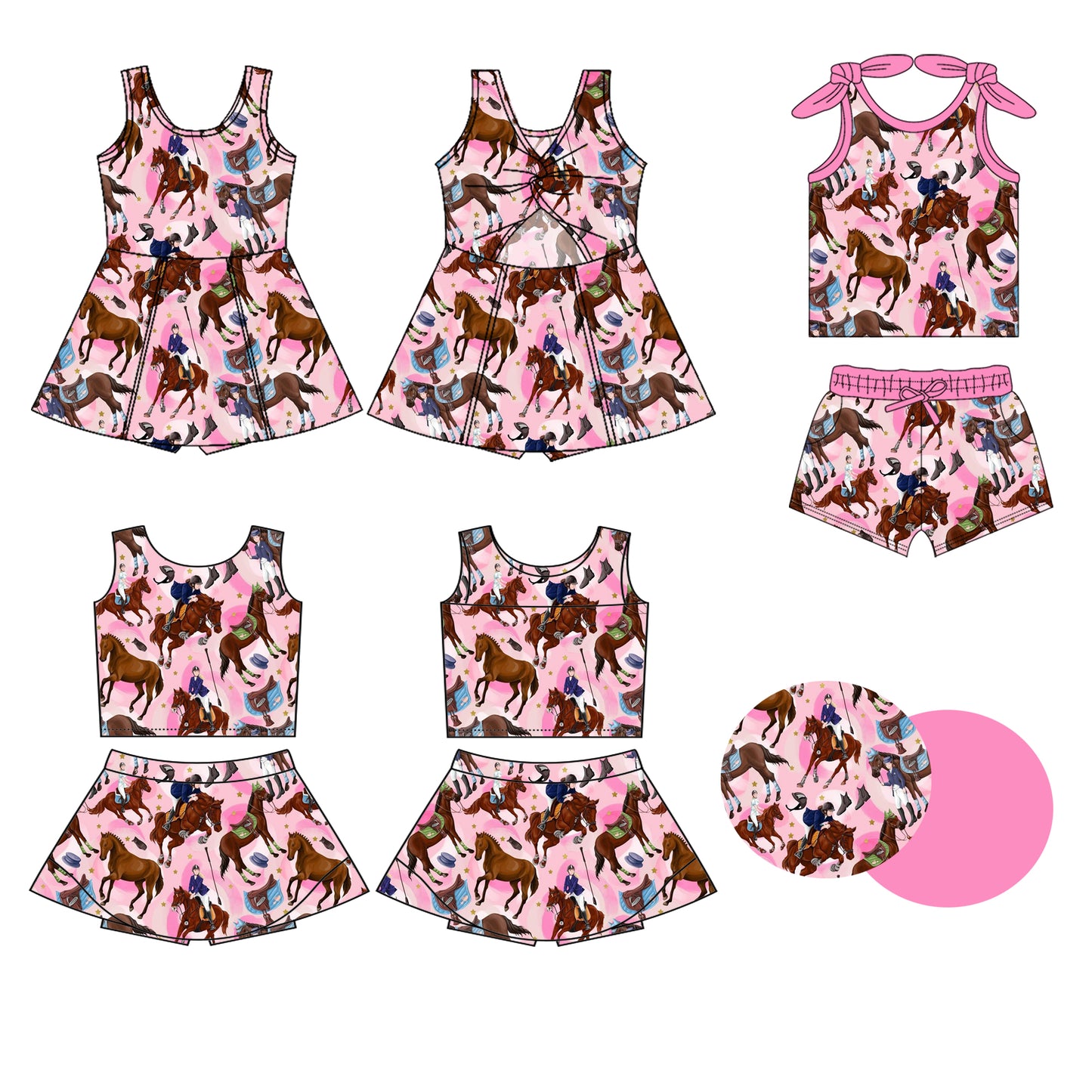 3.5(Custom Design Preorder MOQ 5 Each Design) Rodeo Pink Print Girls Summer Matching Clothes Sisters Wear