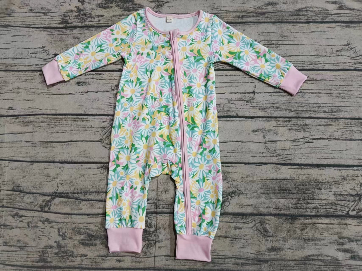 (Custom Design Preorder MOQ 20) Flowers Print Baby Girls Spring Bamboo Sleeper Zipper Romper
