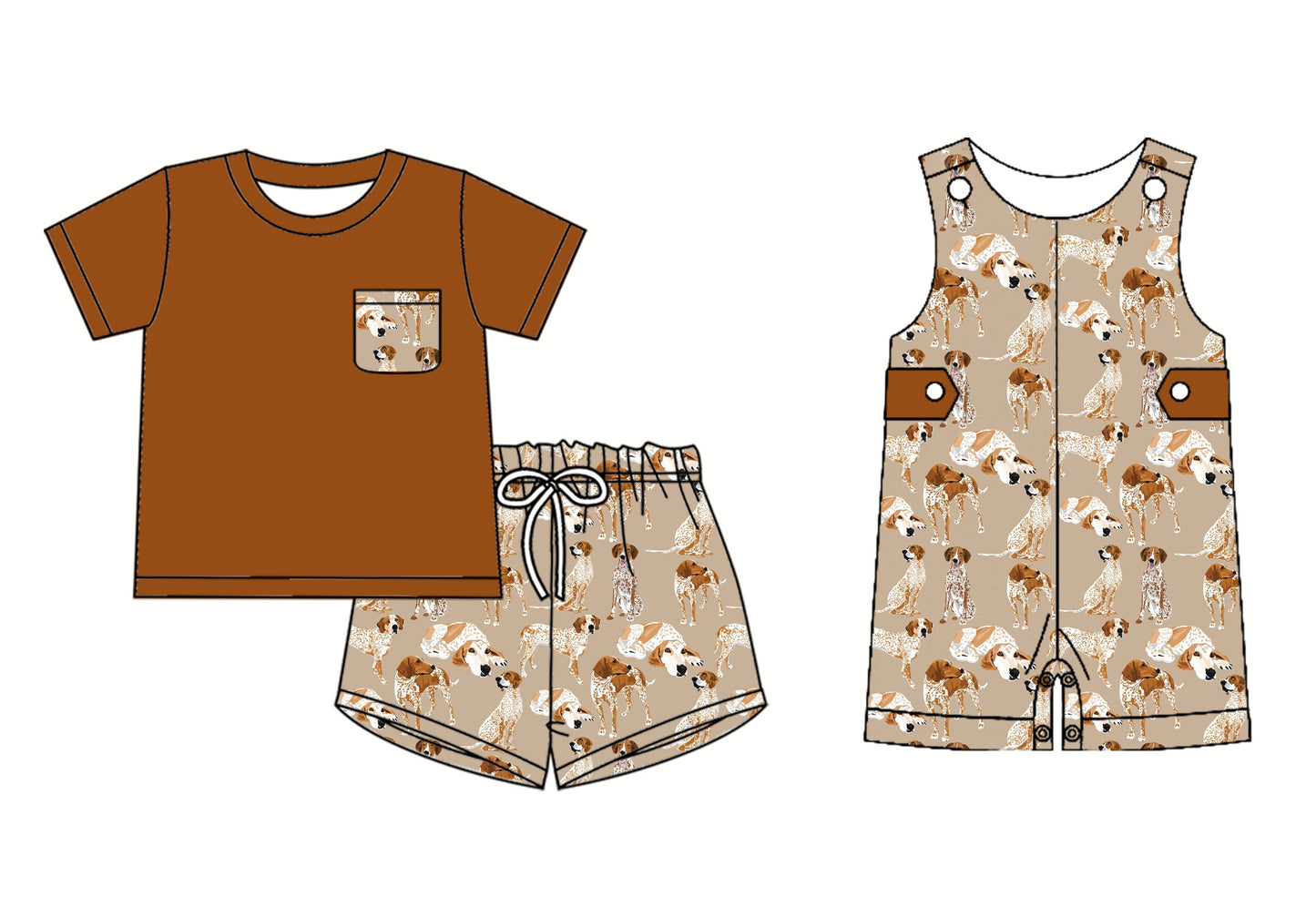 3.6(Custom Design Preorder MOQ 5 Each Design) Dog Brown Print Boys Summer Matching Clothes Brothers Wear