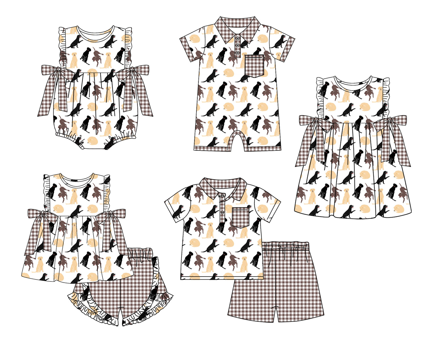 12.12(Custom Design Preorder MOQ 5 Each Design) Dog Brown Plaid Print Kids Summer Matching Clothes Sibling Wear
