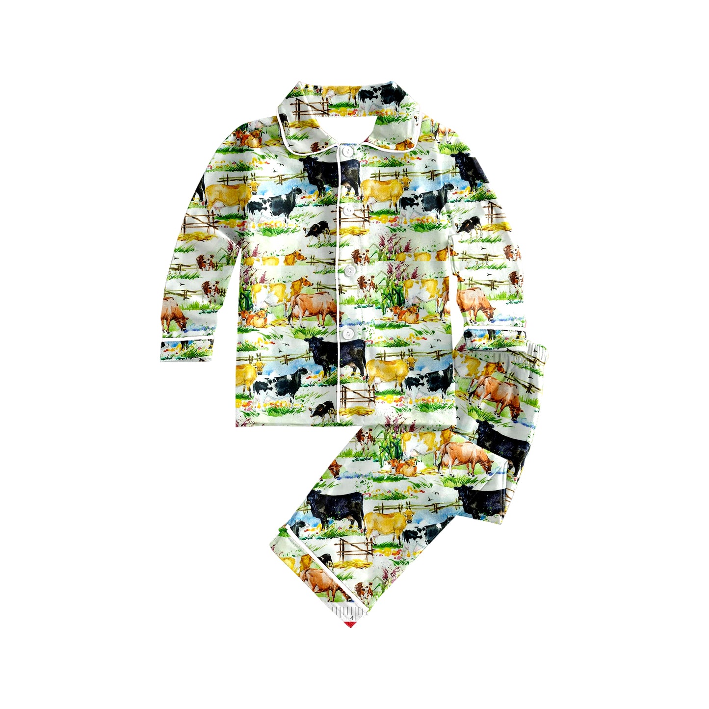 (Custom Design Preorder MOQ 5) Farm Cows Print Girls Fall Buttons Clothes Set