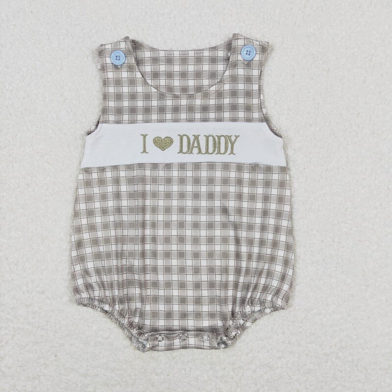 I LOVE DADDY Embroidery Plaid Print Brothers Father's Day Matching Clothes
