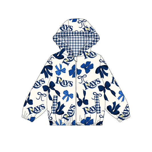 (Custom Design Preorder MOQ 5) Team's RAYS Bows Print Pockets Girls Long Sleeve Zipper Jackets Top