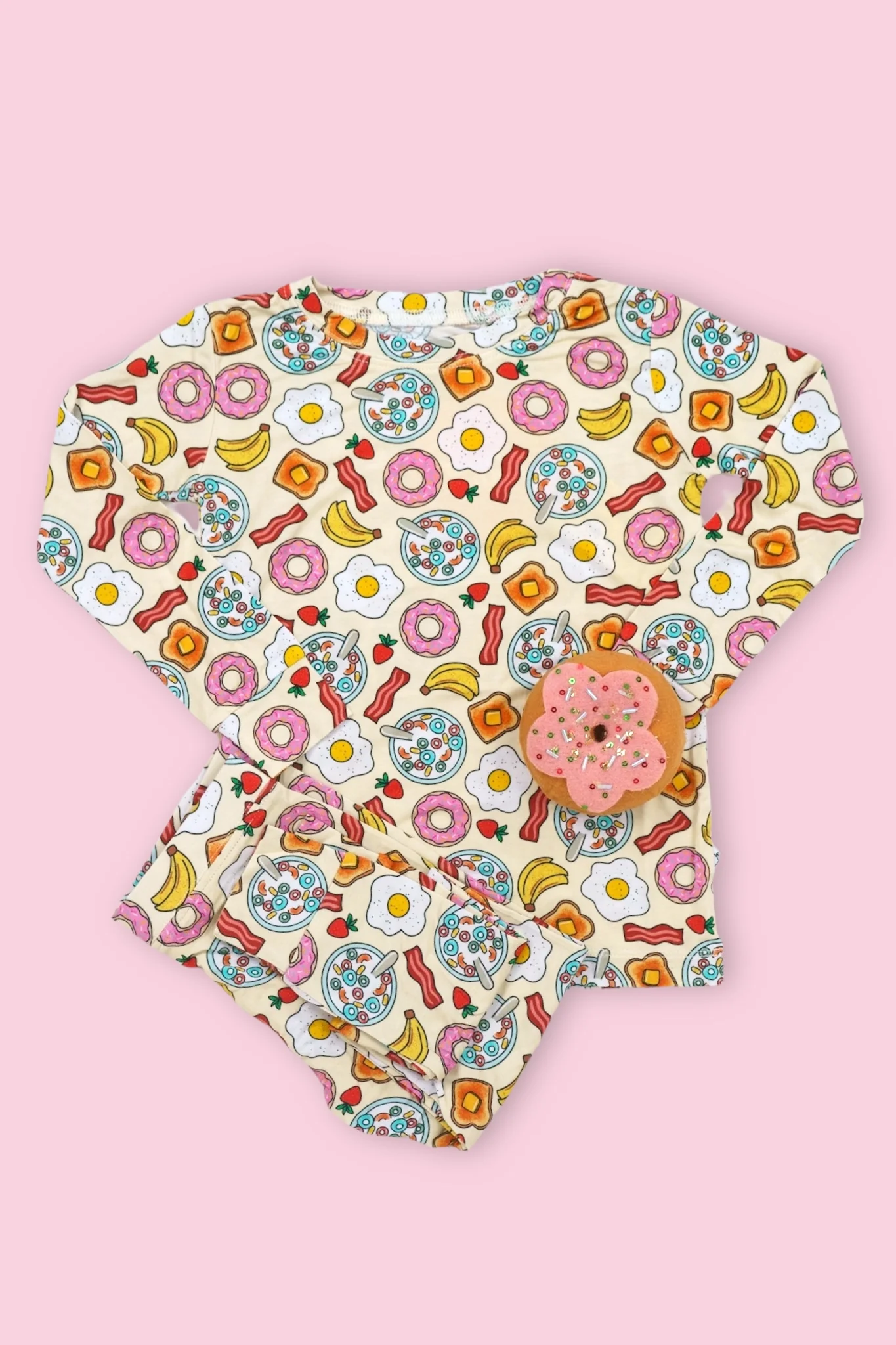 (Custom Design Preorder MOQ 20) Food Print Girls Long Sleeve Bamboo Pajamas Clothes Set