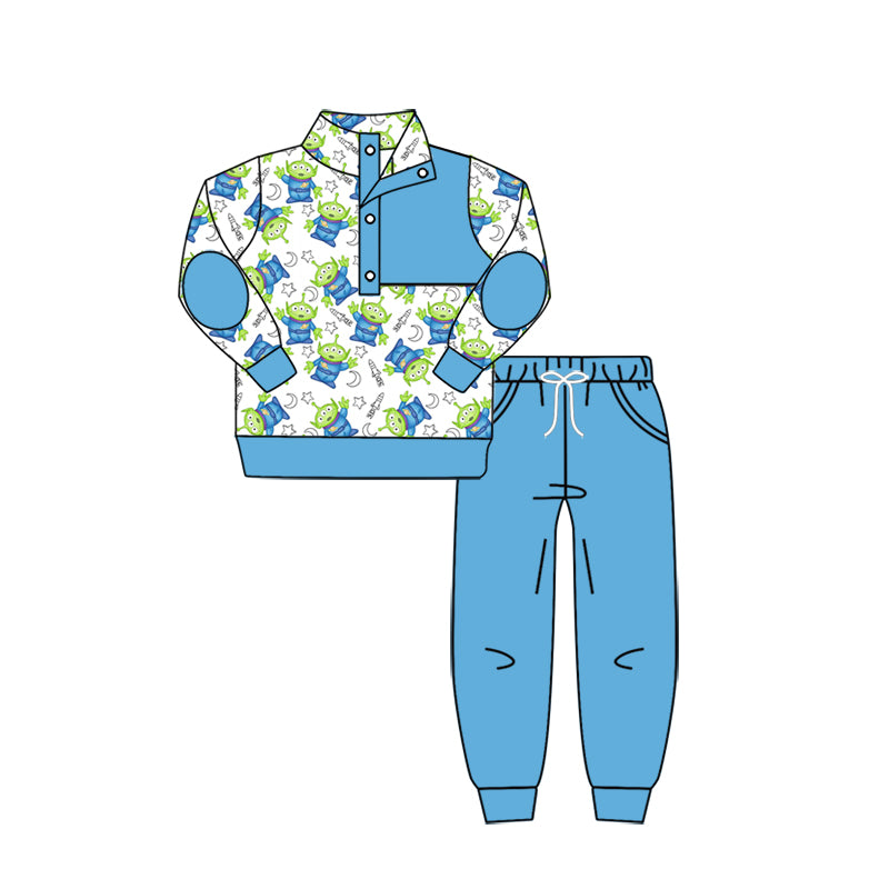 11.16(Custom Design Preorder MOQ 5) Cartoon Characters Pullover Top Blue Pants Boys Fall Clothes Set