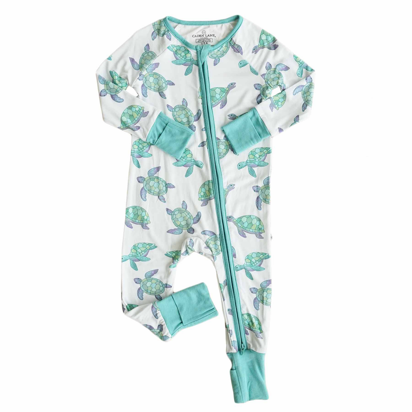(Custom Design Preorder MOQ 20) Sea Turtle Print Baby Girls Bamboo Fall Sleeper Zipper Romper