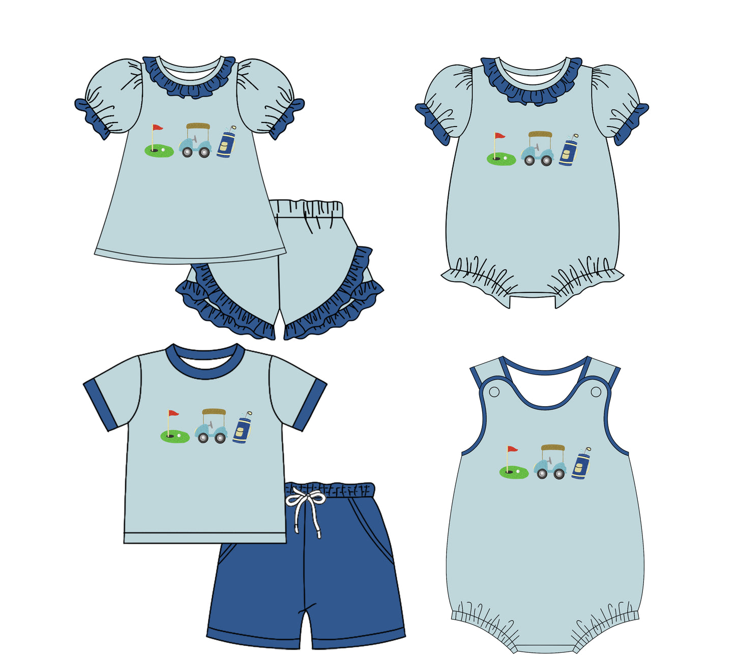 11.29(Custom Design Preorder MOQ 5 Each Design) Golf Print Kids Summer Matching Clothes Sibling Wear