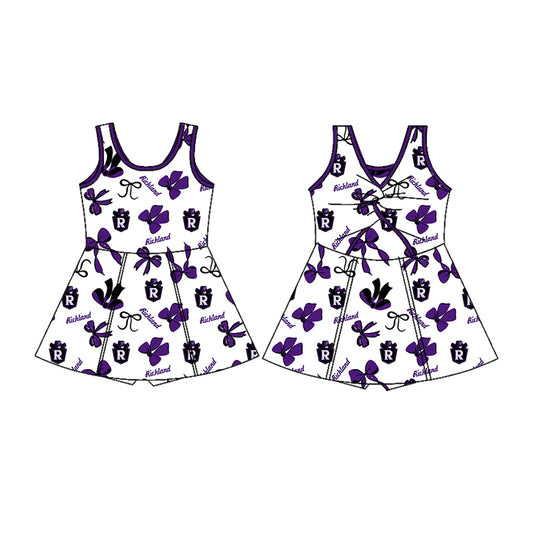 (Custom Design Preorder MOQ 5) Team's Richland Bows Print Backless Top Shorts Skirts Girls Summer Yoga Dress