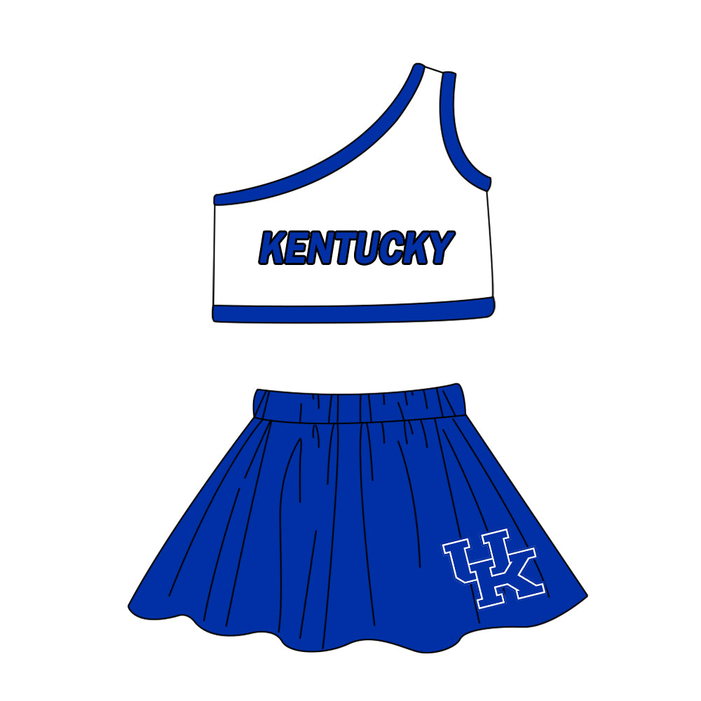 (Custom Design Preorder MOQ 5) Team's KENTUCKY Print One Shoulder Sleeve Top Skirts Shorts Girls Summer Clothes Set