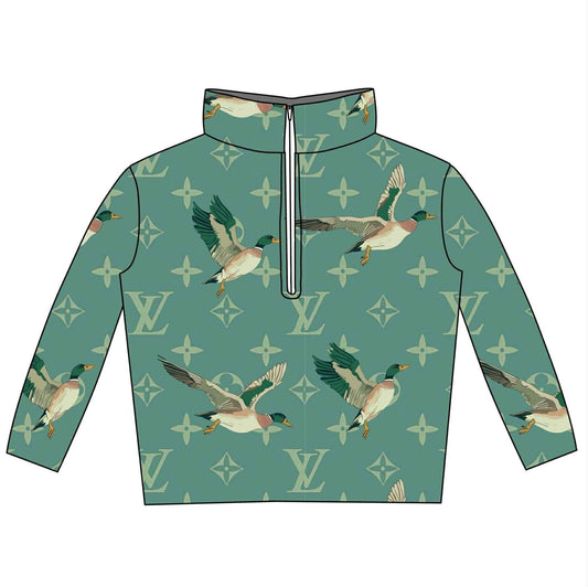 (Custom Design Preorder MOQ 5) Duck Green L*V* Print Kids Long Sleeve Zipper Pullover Top