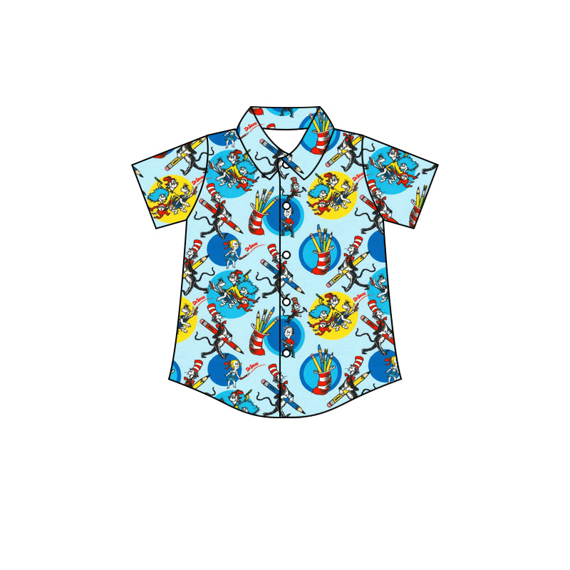 (Custom Design Preorder MOQ 5) Dr.Reading Pen Blue Print Boys Summer Tee Shirts Top