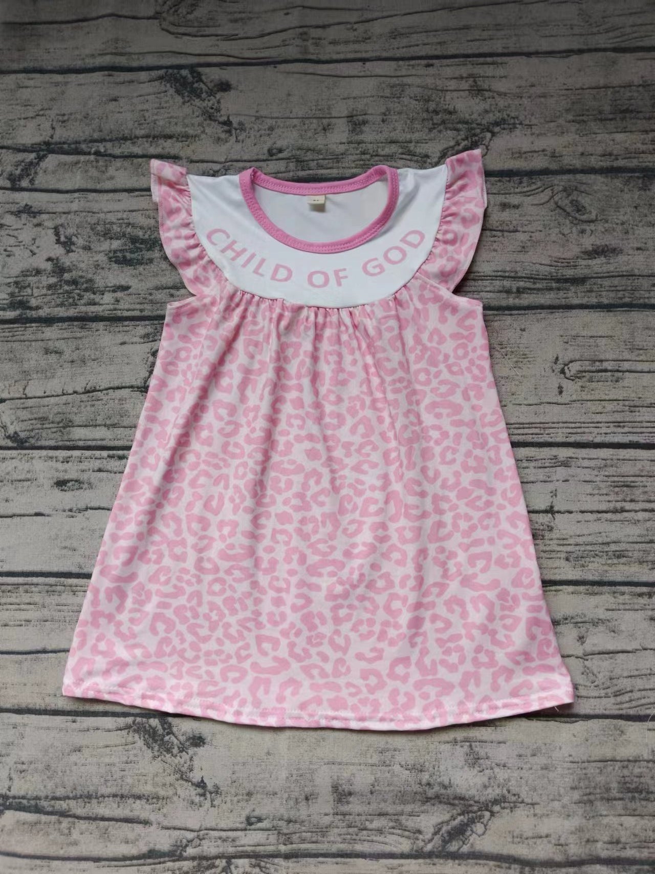 (Custom Design Preorder MOQ 5) CHILD OF GOD Pink Leopard Print Girls Knee Length Summer Dress