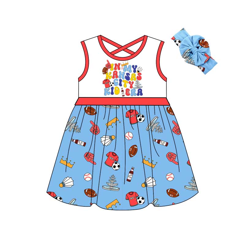 (Custom Design Preorder MOQ 5) KANSAS CITY ERA Print Girls Summer Knee Length Dress