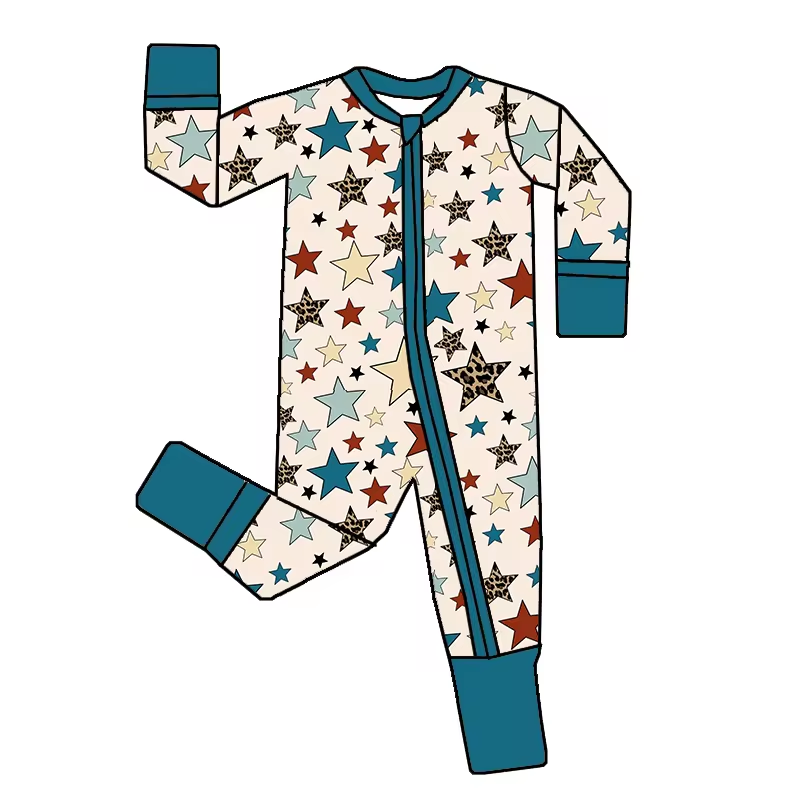 (Custom Design Preorder MOQ 5) Stars Print Baby Zipper Sleeper Romper