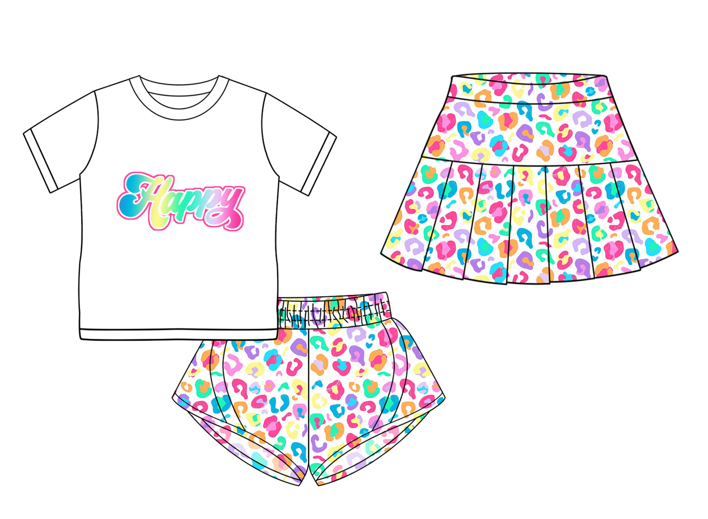 3.7(Custom Design Preorder MOQ 5 Each Design) Happy Top Leopard Shorts Skirts Girls Summer Matching Clothes Sisters Wear