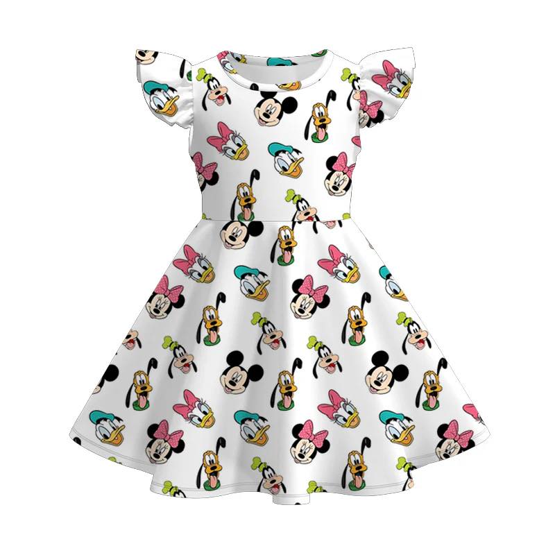 (Custom Design Preorder MOQ 5) Cartoon Mouse Print Girls Summer Knee Length Dress
