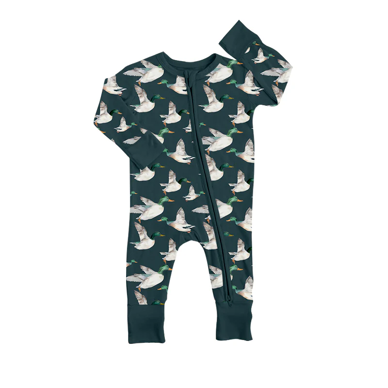 (Custom Design Preorder MOQ 5) Duck Print Baby Fall Sleeper Zipper Romper