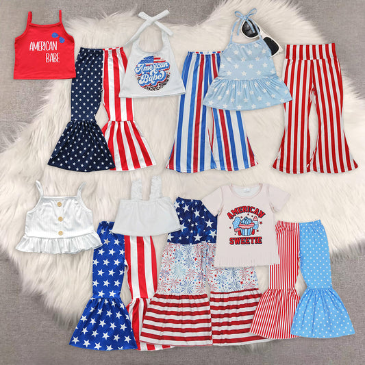 6 Styles Girls 4th of July Bell Pants Clothes Set Sisters Wear
