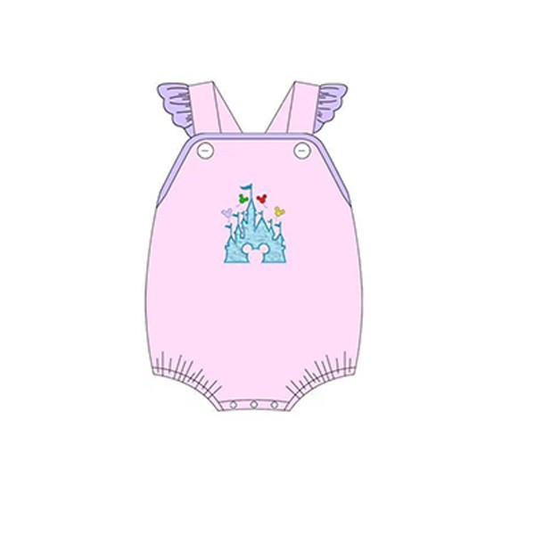 (Custom Design Preorder MOQ 5) Cartoon Castle Print Baby Girls Summer Romper