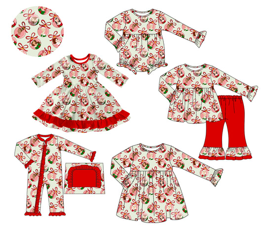 8.1(Custom Design Preorder MOQ 5 Each Design) Cartoon Princess Bows Print Girls Christmas Matching Clothes Sisters Wear