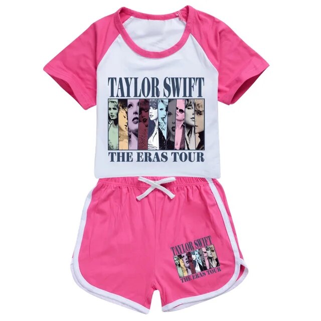 (Custom Design Preorder MOQ 5) Singer Swiftie Hot Pink Print Girls Summer Clothes Set