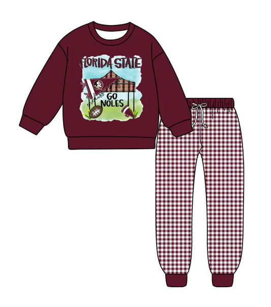 (Custom Design Preorder MOQ 5) Team's FLORIDA STATE Top Plaid Pants Boys Fall Clothes Set