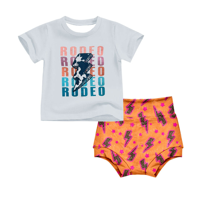(Custom Design Preorder MOQ 5) Rodeo Top Flash Shorts Baby Girls Summer Western Bummie Set