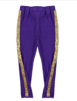 (Custom Design Preorder MOQ 5) Gold Sequin Purple Color Girls Mardi Gras Pants