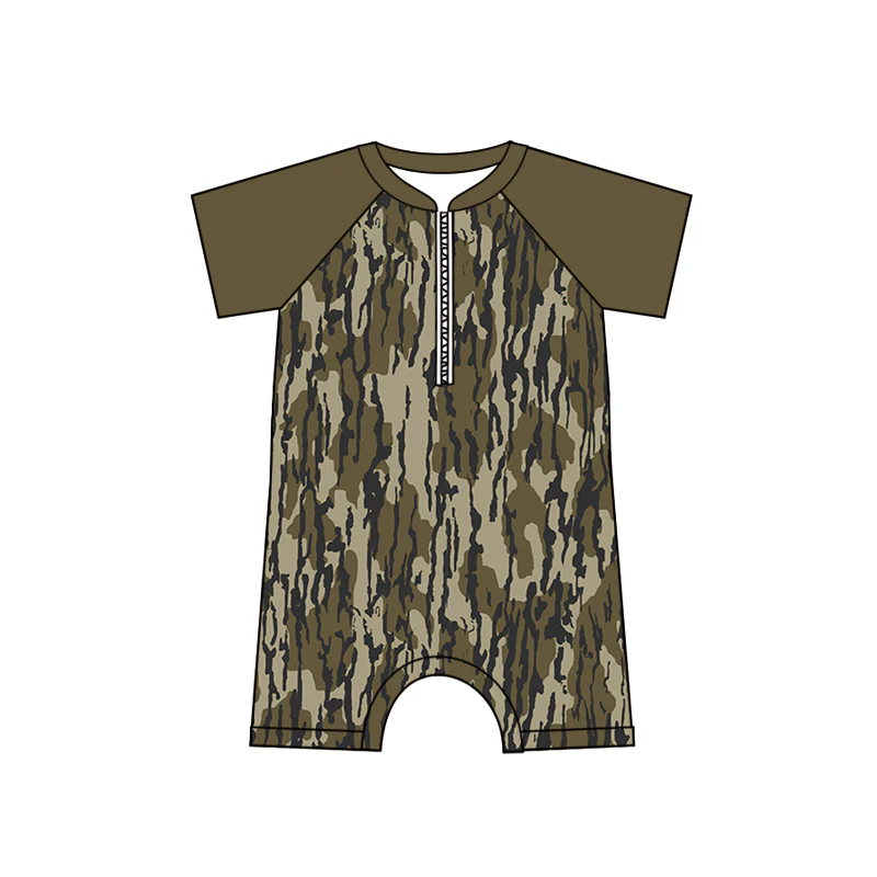 (Custom Design Preorder MOQ 5) Camo Print Boys 1 Piece Zipper Swimsuits